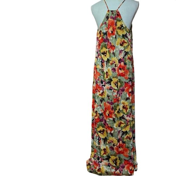 Nicole Miller satin watercolor floral maxi dress sleeveless racerback pockets S - Picture 12 of 14
